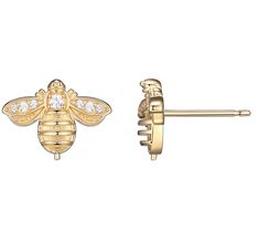 Add a dazzling statement to any look with these brilliant bee stud earrings. Bee Studs, Bee Earrings, Bee Design, Bling Bling, Ear Piercings, Prong Setting, Cubic Zirconia, 18k Gold, Bee