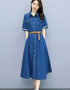 Trendy Fashion Shirt Denim Dress Women's Summer Long Skirt Belt Button Casual Long A-Line Dress, Women's Clothing Summer Long Skirt, Long Dress With Belt, Jean Overall Dress, Long Skirt Summer, Womens Denim Dress, Denim Dresses, Skirt Belt, Overall Dress, Summer Dresses For Women