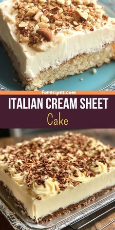 this is an italian cream sheet cake with nuts on top