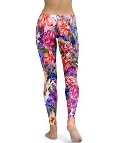 Do you already own floral leggings? If not, these Colorful Floral Leggings are the perfect style to complete your summer wardrobe. If yes, than you need to add these leggings to your collection of floral leggings to enlarge on your dynamic summer look. Our designer did a great job combining the different colors and different flowers making it an eye-catching legging. Spring Yoga Leggings With Stretch, Spring Full Length Tights, Spring Printed Fitted Leggings, Stretch Floral Print Leggings For Yoga, Printed Fitted Leggings For Spring, Spring Full Length Tight Yoga Pants, Tight Yoga Pants For Spring, Tight Full-length Yoga Pants For Spring, Spring Floral Print Yoga Activewear