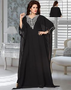 Add glam to your wardrobe😉😃 Stylist Black V Neck Georgette Farasha Shop the Collection: https://bit.ly/3gSZANA Apply Code : BUY3GET4 and Buy 3 get 1 free #kaftaneveninggown #prayerkaftan #turkishkaftan #kaftangown #kaftancollection #fulllengthkaftan #kaftandressesmodern #abayamodern #luxurykaftan #newcollectionkaftan Luxury Black Thobe With Dabka, Plus Size Lehenga, Kaftan Gown, Modest Evening Dress, Embroidered Kurti, Zari Embroidery, Plus Size Suits, Casual Saree, Heavy Embroidery