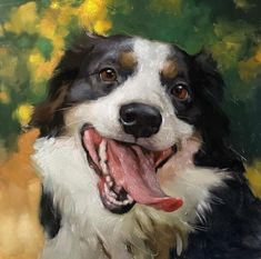 a painting of a dog with its tongue out