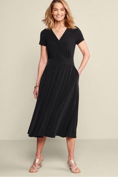 Plus-size Penelope Midi Dress - Stretchy Knit Midi Dress | Soft Surroundings Casual Midi Dress, Coastal Casual, Tunic Leggings, Next Dresses, Suede Fashion, Velvet Fashion, Womens Black Dress, Womens Casual, Knit Midi