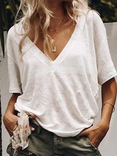 Half Sleeve Tops, Collar Tshirt, Pinterest Fashion, Look Vintage, 가을 패션, Plus Size Blouses, Casual Tee, Short Sleeve Blouse, Casual T Shirts