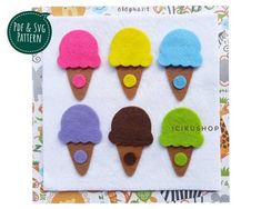 felt ice cream cones with different colors and shapes