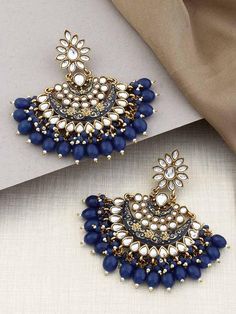 Blue Earrings Wedding, Indian Wedding Jewelry Sets, Traditional Outfit, Jhumki Earrings, Bridal Fashion Jewelry, Fancy Earrings