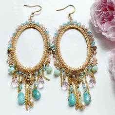 Bold fashion large dangle earrings. Thank you for visiting PastelGems Bohemian Jewelry With Dangling Beads For Spring, Bohemian Dangle Earrings For Spring, Bohemian Gold Beaded Earrings For Spring, Gold Bohemian Beaded Earrings For Spring, Bohemian Jewelry For Spring Party, Summer Beaded Drop Earrings, Bohemian Earrings For Spring Party, Bohemian Spring Hoop Earrings For Party, Bohemian Spring Earrings For Party