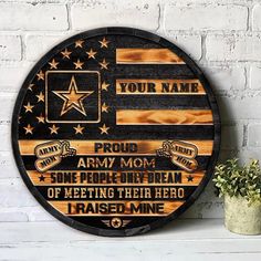 a wooden plaque with an american flag on it