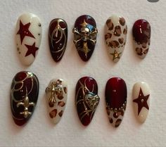 Star Nail, Band Nails, Maroon Nails, Retro Nails, Asian Nails, Punk Nails, Goth Nails, Simple Gel Nails, Really Cute Nails