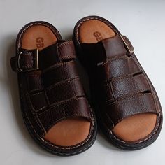 Nwot Excellent Condition Material: Leather Offers Welcomed Casual Brown Leather Sandals, Casual Brown Sandals With Leather Footbed, Cheap Brown T-strap Sandals With Buckle Closure, Flip Flop Sandals, Leather Sandals, Leather Shoes, Flip Flops, Shoes Sandals, Black And Brown