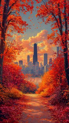 Chicago Skyline in Fall: Monet-Inspired Art with Warm Autumn Colors Monet Inspired, Fall Afternoon, Christ Quotes, Fun Videos, Chicago Art, Blender Tutorial, Chicago City, Chicago Skyline, Country Women