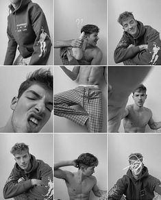 multiple pictures of a shirtless man in various poses