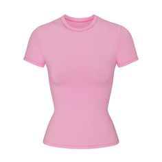 Cotton Jersey T-Shirt - Bubble Gum | SKIMS Snug Fit Crew Neck T-shirt Athleisure, Snug Fit Crew Neck Athleisure T-shirt, Athleisure Snug Fit Crew Neck T-shirt, Athleisure Fitted Crew Neck T-shirt, High Stretch Athleisure T-shirt For Summer, High Stretch Summer Athleisure T-shirt, Sporty Snug Fit Short Sleeve T-shirt, Fitted Athleisure Tops For Everyday, Trendy High Stretch Short Sleeve T-shirt