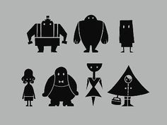 the silhouettes of cartoon characters are shown in black and white, with different shapes