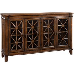 the sideboard is made from wood and has an intricate design on the front panel