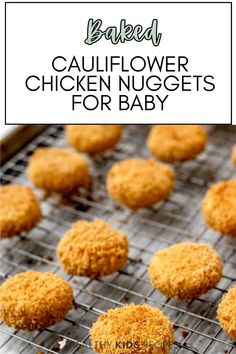 baked cauliflower chicken nuggets on a cooling rack with text overlay