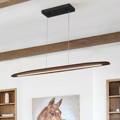 a horse painting is hanging from the ceiling