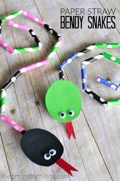 paper straw bendy snakes are an easy craft for kids to make