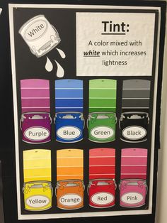 a poster with different colors on it that says, tint a color mixed with white which indicates lightness