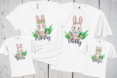 Easter Bunny Shirt Personalized Matching Family Easter | Etsy Graphic Print Crew Neck Top For Family Outings, Family Matching Shirts With Funny Print, Funny Customizable Tops For Family, White Tops With Custom Parenting Print, White Top With Custom Parenting Print, White Tops With Custom Print For Parenting, White Top With Custom Print For Parenting, Cute Crew Neck Top For Family Events, Matching Tops For Family Events On Mother's Day