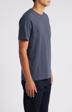 Softly slubbed cotton jersey brings an old-favorite feel to a T-shirt that adds a relaxed, comfortable finish to any casual look. Crewneck Short sleeves 100% cotton Machine wash, tumble dry Imported Casual Washed Blue T-shirt, Relaxed Soft-washed T-shirt For Casual Gatherings, Cotton Crew Neck Top, Relaxed Washed Cotton Tops, Crew Neck Organic Cotton Washed Tops, Washed Organic Cotton Crew Neck Top, Organic Cotton Washed Crew Neck Top, Washed Blue Cotton Crew Neck T-shirt, Washed Blue Cotton Crew Neck Top