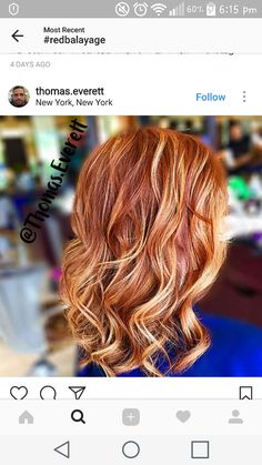 Cooper And Blonde Hair, Dyed Curly Hair Ideas, Hairstyles Red Hair, Hair Coconut Oil, Pretty Red Hair, Kenra Color, Cut Own Hair, Copper Ombre, Dyed Curly Hair