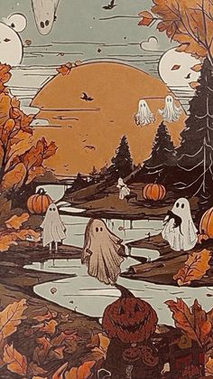 an image of halloween scene with pumpkins and ghost