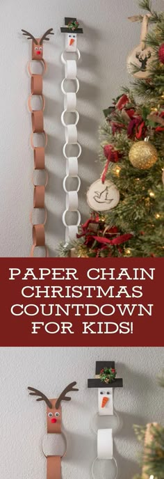 paper chain christmas decorations for kids hanging on the wall with text overlay that reads paper chain christmas countdowns for kids