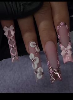 Latina Nail Inspo Long, Long Baddie Nails Acrylic, Baddie Acrylic Nails Designs, Long Pink Birthday Nails, Nail Ideas Bling, Quinceanera Nails Pink, Pink Quince Nails Medium, Long Square Nails Ideas, Quince Nails Pink Coffin