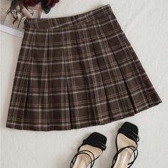 Super Cute And Stylish Ships In 5-10 Business Days Belted Mini Skirt, Rose Skirt, Solid Skirt, Plaid Pleated Skirt, Printed Pleated Skirt, Brown Skirts, Spring Skirts, Plaid Mini Skirt, Brown Plaid