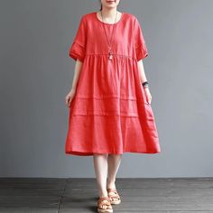 women linen dresses Cotton Shift Midi Dress In Solid Color, Spring Linen Cotton Dress In Solid Color, Casual Pleated Linen Dress For Summer, Casual Cotton Midi Dress In Solid Color, Casual Cotton Midi Dress Solid Color, Casual Solid Color Cotton Midi Dress, Cotton Midi Dress With Relaxed Fit, Solid Color Cotton Linen Midi Dress, Casual Linen Pleated Dress