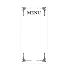 a white menu card with an ornate border