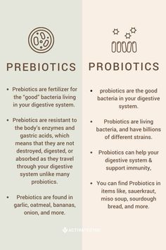 🌱 Probiotics: These are live beneficial bacteria found in fermented foods like yogurt and kimchi. They support gut health, aid digestion, and boost the immune system.  🌿 Prebiotics: These are non-digestible fibers that serve as food for the beneficial bacteria in the gut. They’re found in foods like garlic, onions, and bananas and help nourish the gut microbiome, promoting a healthy balance of bacteria.  In summary, probiotics introduce good bacteria into the gut, while prebiotics feed those bacteria to support their growth and activity. Both are essential for optimal gut health and overall well-being. #Probiotics #Prebiotics #guthealing #BeWellwBrittany 🌱🌿 Pre Pro Post Biotics, But Health, Healthy Information, Gut Health Supplements, Gut Health Aesthetic, Supplements For Gut Health, Pre And Probiotics, What Are Probiotics