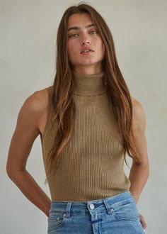 71% polyester // 19% acrylic // 10% nylon
Brown ribbed knit top
Turtleneck neckline
Sleeveless
Form fitting
Hand wash cold
Imported garment
Model is wearing a small
W1574 Sleeveless Turtleneck Top, Turtleneck Sleeveless, Sleeveless Turtleneck, Sleeveless Pullover, Knit Turtleneck, Ribbed Knit Top, Ribbed Turtleneck, Kimono Cardigan, Turtle Neck Top