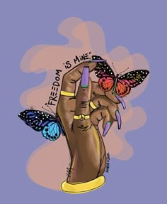 a person's hand with two butterflies on it and the words fashion is me