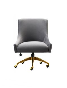 a grey office chair with gold wheels on an isolated white background for use in commercial projects