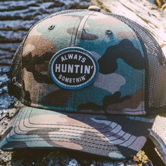 The hunt never end, it just starts all over again the next day. Get ready for the best time of the year, hunting season with our Always Huntin’ hat. Patch on our standard-low profile mesh hat in camo and black. Live Crazee stitched on the side of the mesh. Camouflage Baseball Cap Trucker Hat For Camping, Camouflage Trucker Hat For Camping, Black Hunting Cap, Camouflage Trucker Hat With Curved Bill, Camouflage Trucker Baseball Cap For Outdoor, Camouflage Trucker Snapback Hat With Curved Bill, Outdoor Camouflage Trucker Baseball Cap, Camouflage Curved Bill Trucker Snapback Hat, Black Military Trucker Hat For Outdoor