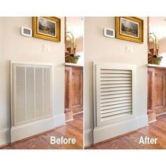 the before and after pictures show how to paint an air conditioner with wood paneling