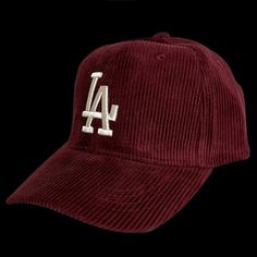 Color: BURGUNDY RED Adjustable LA hat  Corduroy material Unisex Maroon Hat, Red Baseball Cap, Burgundy Hat, Dope Hats, Corduroy Material, Warm Winter Hats, Winter Cap, Casual Cap, Embroidered Caps