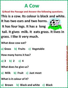 a cow worksheet with words and pictures to help students learn how to read