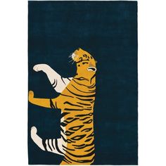 a rug with a tiger on it in the shape of a man holding a tennis racquet