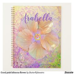 a spiral notebook with an image of a flower and the word'arablla'on it