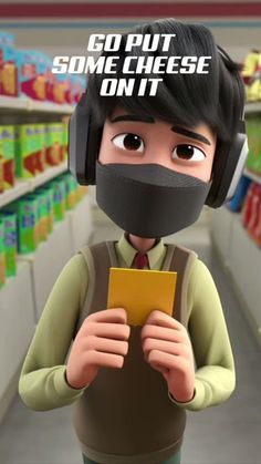 the character is wearing a mask and holding a piece of paper in front of his face