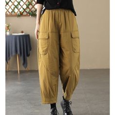 Details: Gender: Women Item Type: Pants Material: Cotton Season: Winter Pattern: Solid Style: Casual, Loose, Retro Waist Type: Elastic Waist Size: M Waist: 64.00 - 102.00 cm/ 25.20 - 40.16 " Length: 87.00 cm/ 34.25 " Hip: 122.00 cm/ 48.03 " Thigh: 74.00 cm/ 29.13 " Size: L Waist: 68.00 - 106.00 cm/ 26.77 - 41.73 " Length: 88.00 cm/ 34.65 " Hip: 126.00 cm/ 49.61 " Thigh: 76.00 cm/ 29.92 " Yellow Coffee, Winter Pattern, Season Winter, Shoe Box, Waist Size, Red Yellow, Harem Pants, Style Casual, Elastic Waist