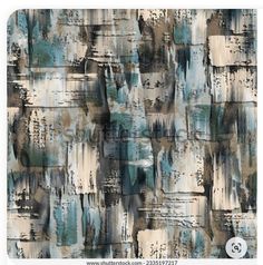 an abstract painting with blue and brown colors on white paper, suitable for wallpaper or fabric