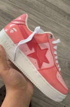 High Quality Bapesta Pink Patent Leather Unisex Sneaker Shoes Shoes For Gift, Bape Shoes, Painted Canvas Shoes, Trendy Shoes Sneakers, All Nike Shoes, Birthday Board