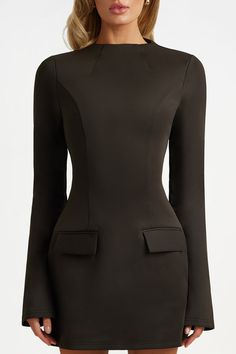 Buy Black long sleeve a line pocket mini dress for only $208.00 at HEIRESS BEVERLY HILLS!