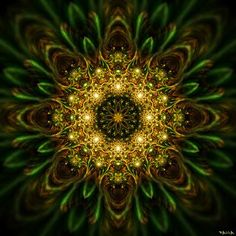 an abstract green and yellow flower design