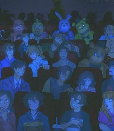 many people are sitting in the theater watching cartoons