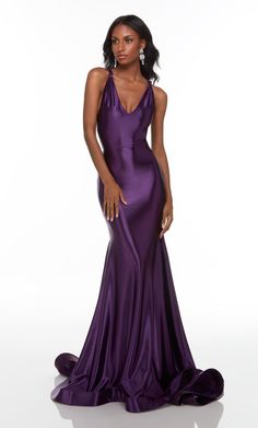 Deep Purple Prom Dress, Plum Prom Dress, Paris Prom Dress, Prom Dress Purple, Paris Prom, Stretch Satin Dress, Gorgeous Prom Dresses, Alyce Paris, Prom Style